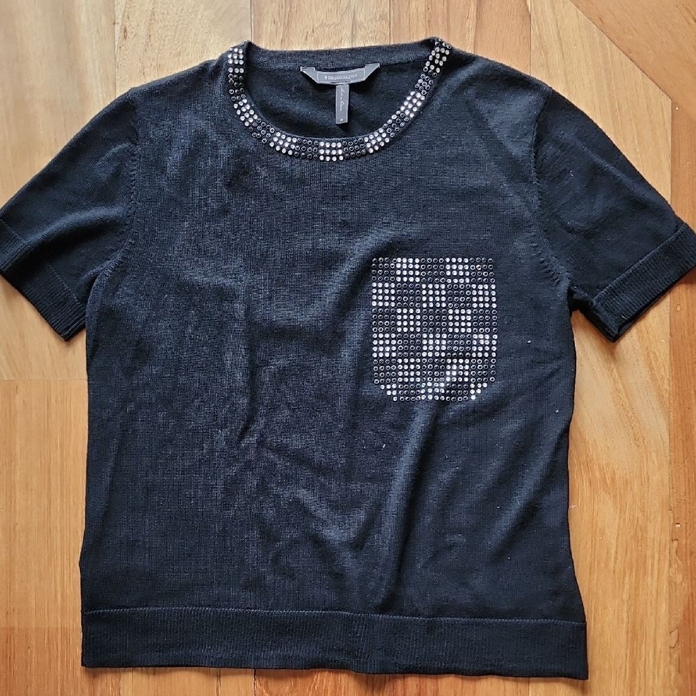 BCBGMaxAzria Black Top with Rhinestone Detail- Women's Size Medium